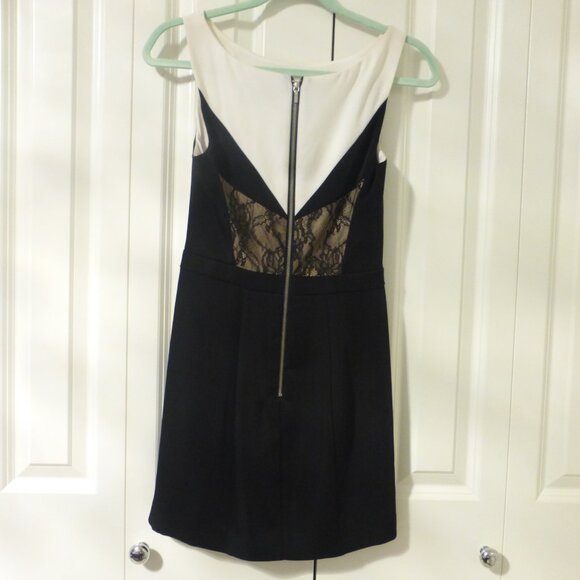 BEBE black, white and blue colour block dress with lace accent - Picture 2 of 14